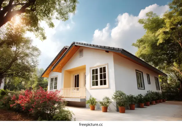 White House with Lush Greenery Surrounding