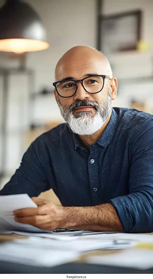 Confident Businessman with Grey Beard Looking at Camera