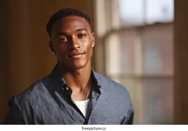 Portrait of a Black Man in a Button-Down Shirt