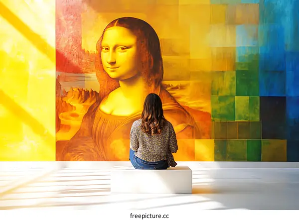 Woman Looking at Mona Lisa Painting