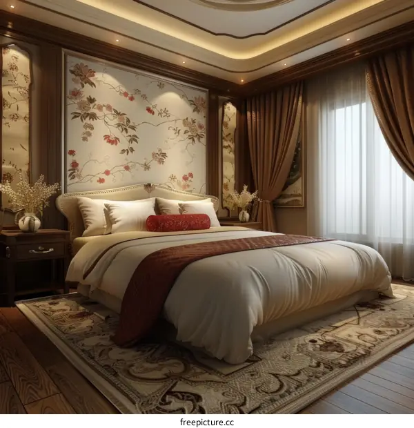 Luxury Bedroom Interior Design with Floral Wallpaper