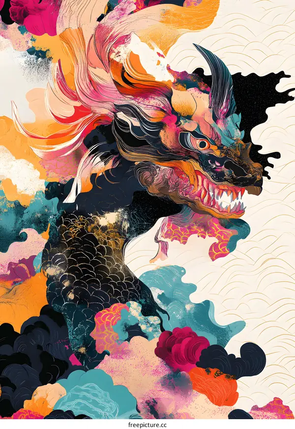 Colorful Dragon Art Illustration in Watercolor Style