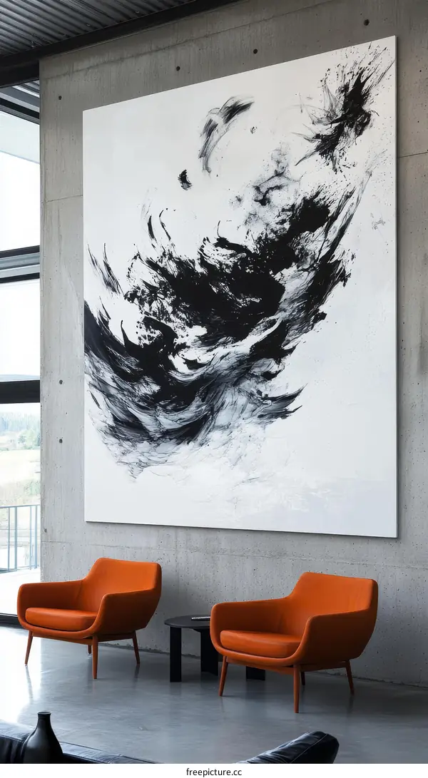 Modern Abstract Art Piece on Concrete Wall