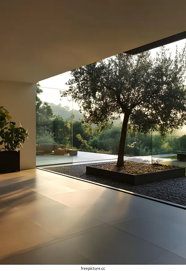 Modern Minimalist Home Interior Design with Olive Tree