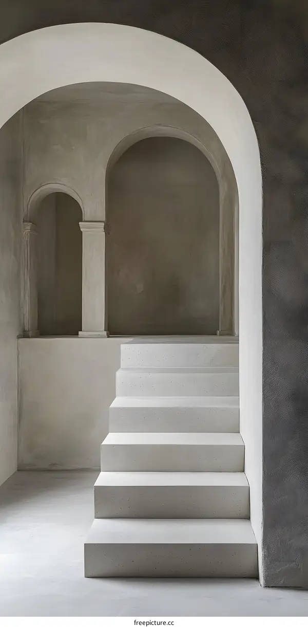 Concrete Stairs and Arched Doorways in a Modern Interior