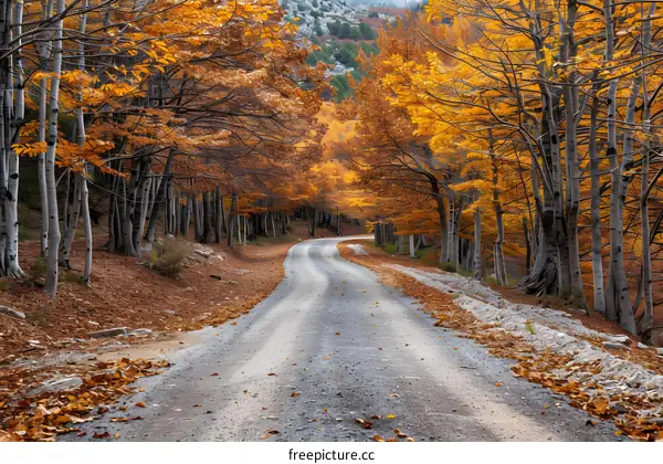 Winding Dirt Road Through Autumn Forest