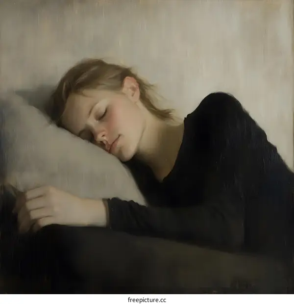 Woman Sleeping On Pillow Oil Painting