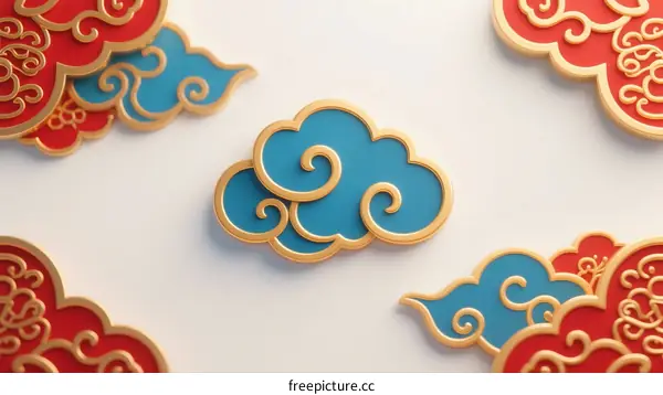 Elegant Chinese Cloud Patterns with Red and Blue Colors