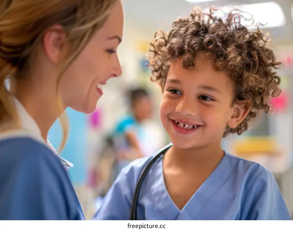 Little boy and doctor smiling at each other