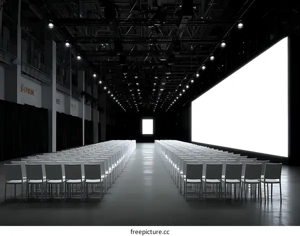 Empty Fashion Show Hall with Rows of Chairs