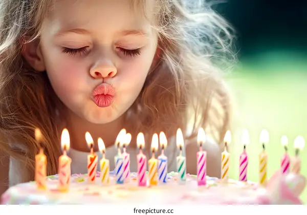 Little Girl Blowing Out Birthday Candles