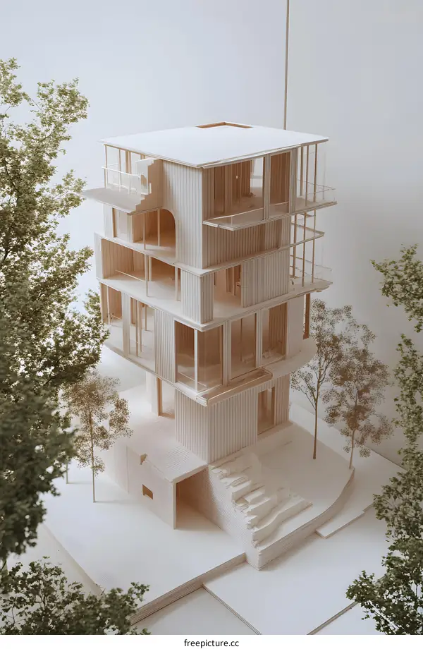 Architectural Model of a Modern Wooden Building