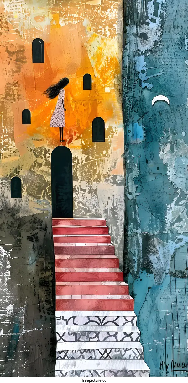 Woman Standing on the Top of the Stairs