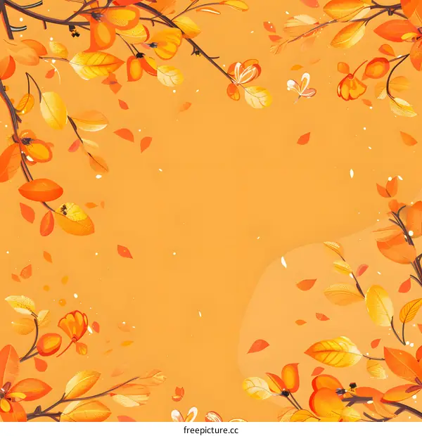 Autumn Leaves Frame Illustration Orange Background