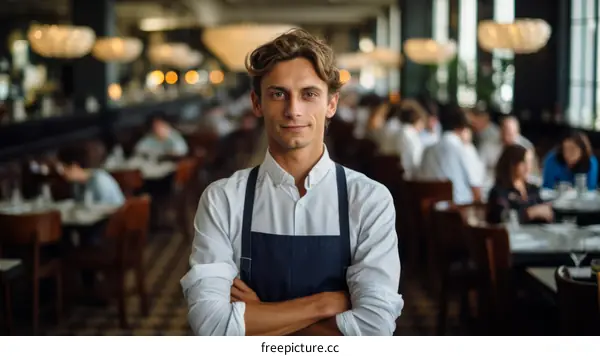 Portrait of a Confident Young Chef in a Busy Restaurant