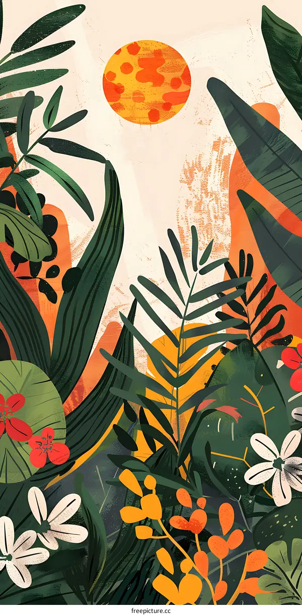 Summer Floral Illustration With Sun