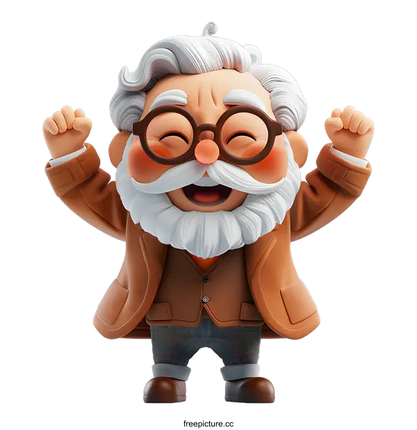 [Transparent Background PNG]Cheerful 3D grandpa character