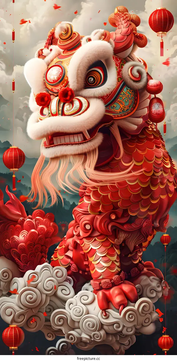 Lion Dance Celebrating the Spring Festival