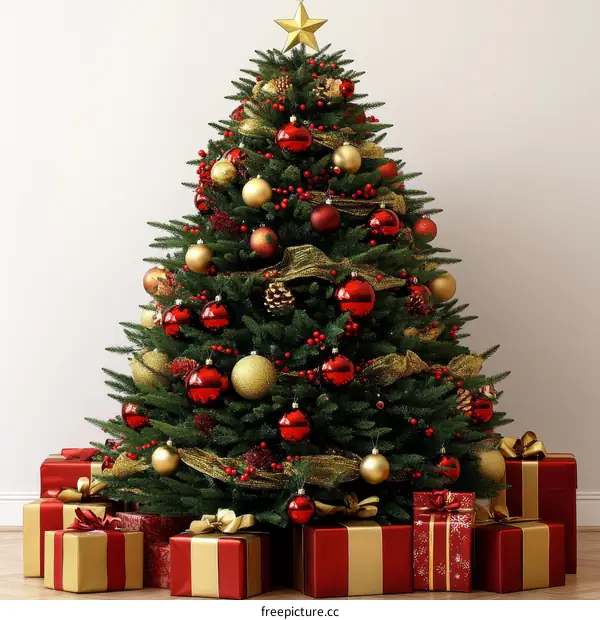 Christmas Tree with Decorations and Gifts