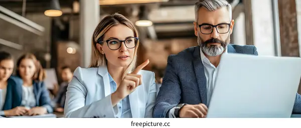 Business People Working on Laptop in Office