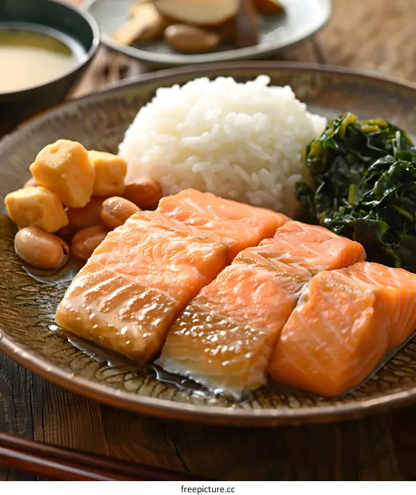 Salmon Teriyaki with Rice and Vegetables