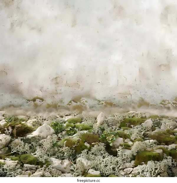 Abstract Textured Wall Background With Green Moss and Stone