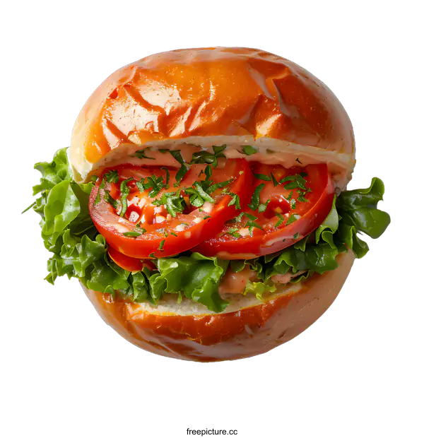 [Transparent Background PNG]Delicious Tomato and Lettuce Sandwich on a White Background