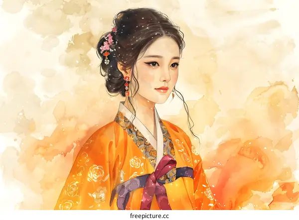 A beautiful Korean woman in traditional dress
