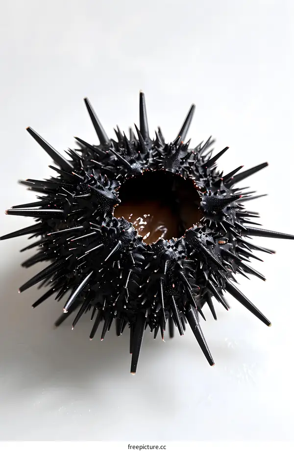 Black sea urchin on white background
