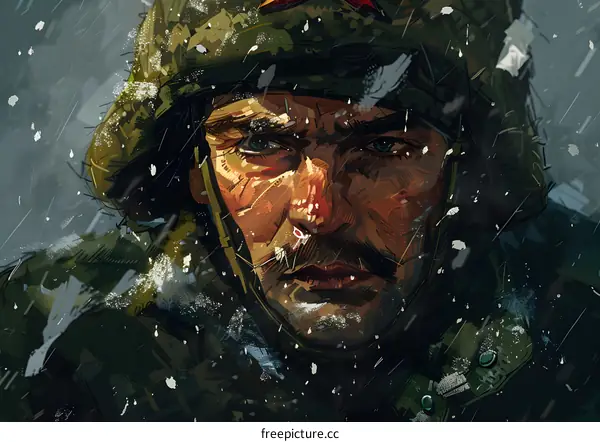 Portrait of a turkish soldier in the snow
