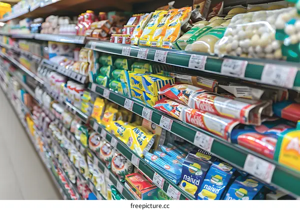 Supermarket Shelves with Variety of Products