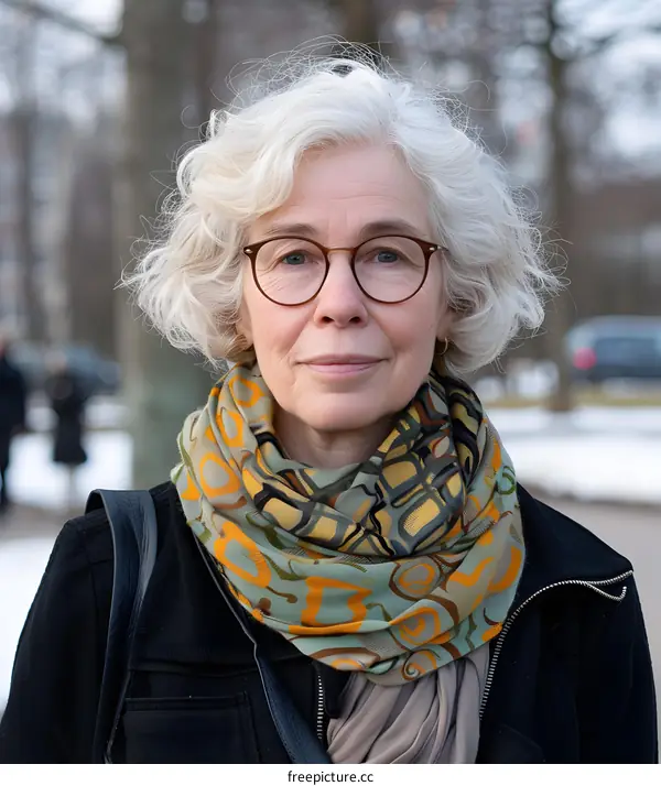 Portrait of an Elderly Woman with Gray Hair and Glasses