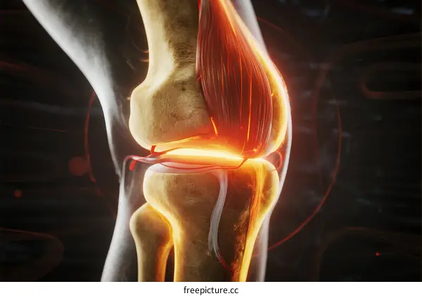 3D Illustration of Human Knee Joint with Muscles and Ligaments