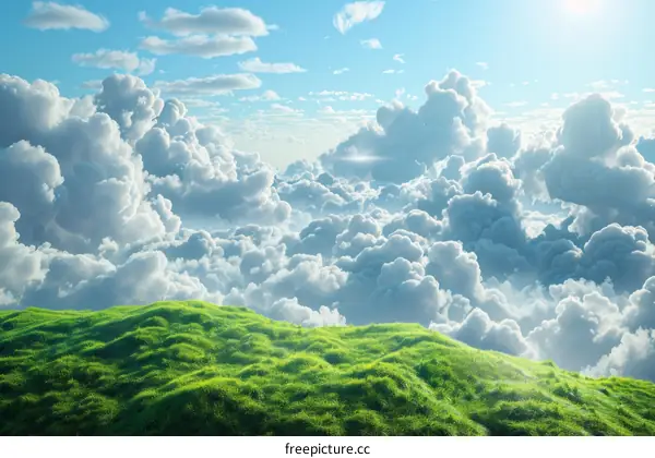 Green rolling hills with clouds in the background