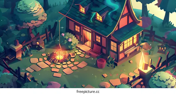 Cozy Cottage in the Woods Illustration