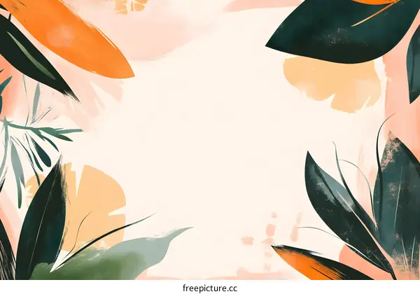 Abstract Green and Orange Watercolor Leaves Illustration