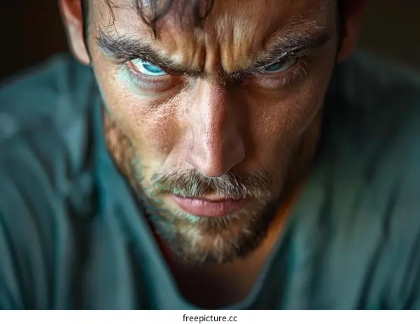 Closeup Angry Caucasian Man Face