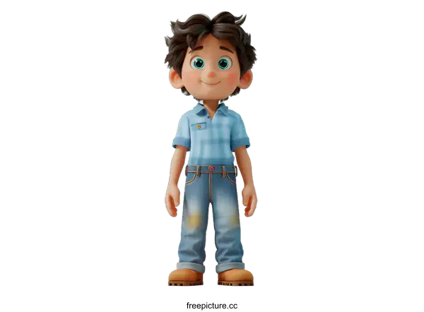 [Transparent Background PNG]3D rendering of a cute cartoon boy