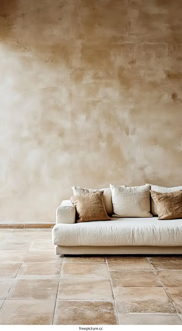 Beige Sofa in a Rustic Living Room