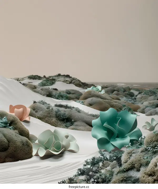 Abstract Flower Sculpture in Desert Landscape