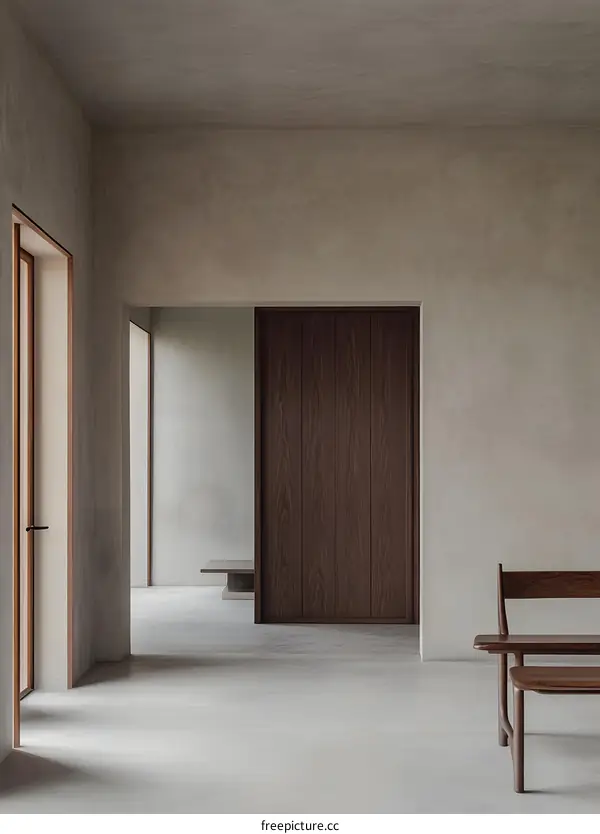 Minimalist Interior Design with Wooden Door and Bench
