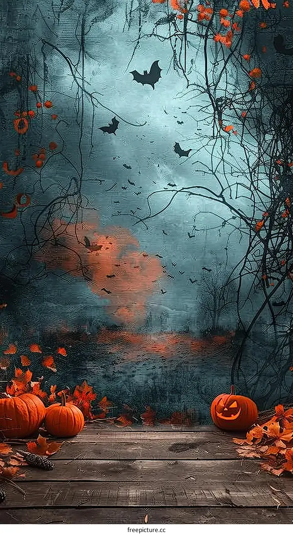 Spooky Halloween Table Setting with Pumpkins and Bats