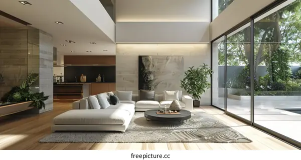 Minimalist Living Room Decorated with Green Plants