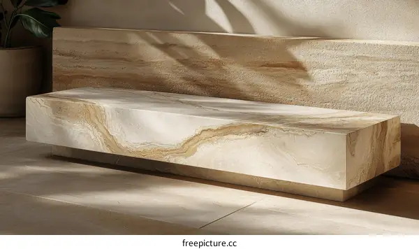 Modern Beige Stone Bench in Minimalist Interior