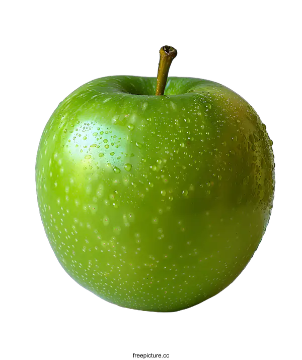 [Transparent Background PNG]single granny smith apple with water drops