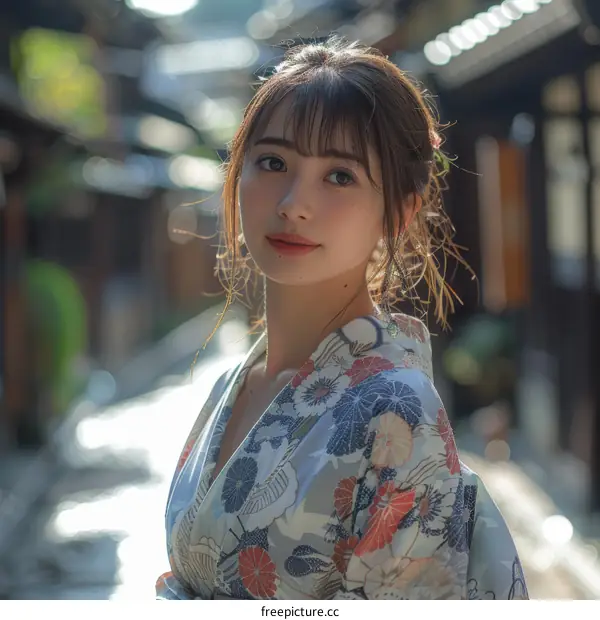 Asian Woman in Traditional Japanese Kimono