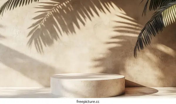 Beige Minimalist Product Display with Palm Leaf Shadows