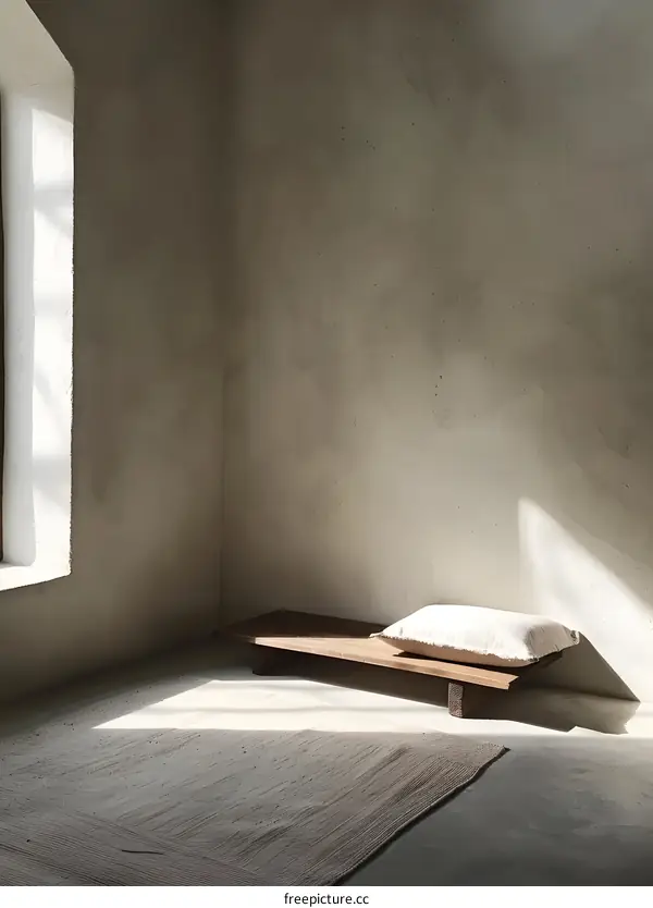 Minimalist Interior Design With Wooden Platform and White Pillow