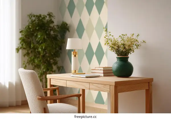 Cozy Home Office with Diamond Wallpaper
