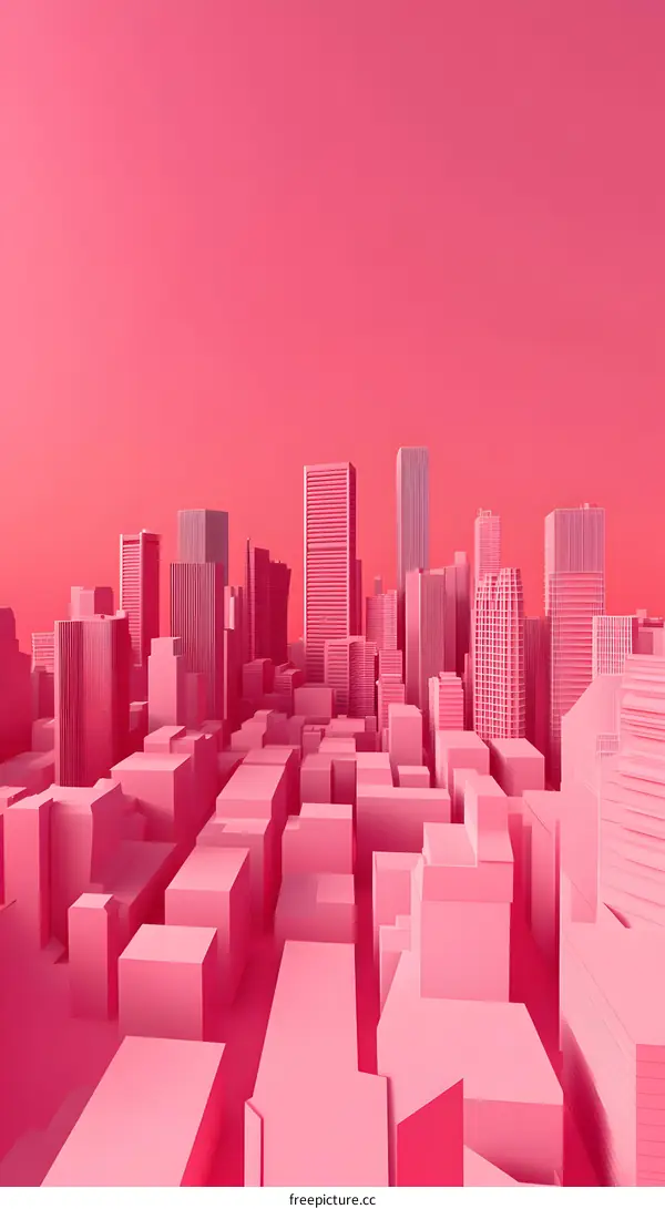 Minimalist Pink City Skyline Illustration